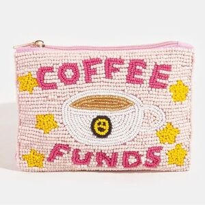 🆕 Coffee Funds Seed Beaded Coin Purse - Pink and Yellow